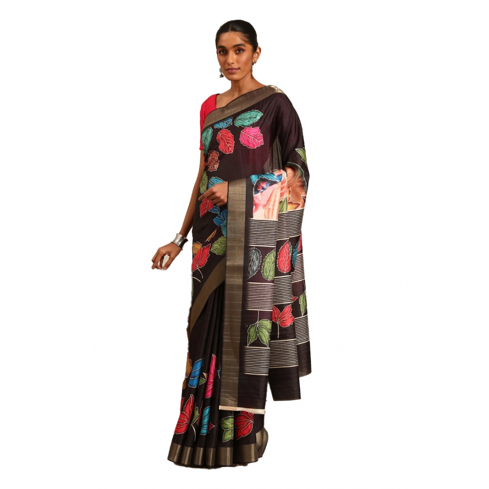 Generic Women's Cotton Printed Saree With Unstitched Blouse 5.5Mtr (Black) Generic Women's Cotton Printed Saree With Unstitched Blouse 5.5Mtr (Black)