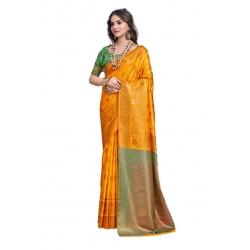 Generic Women's Silk Woven Design Saree With Unstitched Blouse 5.5Mtr (Yellow)