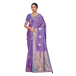 Generic Women's Silk Woven Design Saree With Unstitched Blouse 5.5Mtr (Lavender)