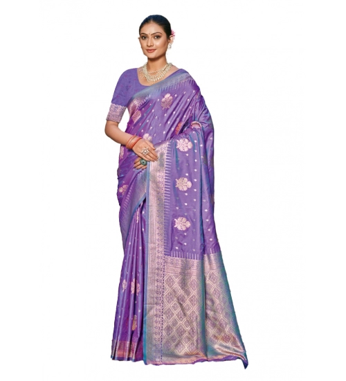 Generic Women's Silk Woven Design Saree With Unstitched Blouse 5.5Mtr (Lavender)