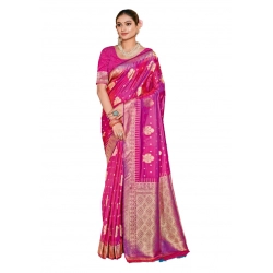 Generic Women's Silk Woven Design Saree With Unstitched Blouse 5.5Mtr (Pink)
