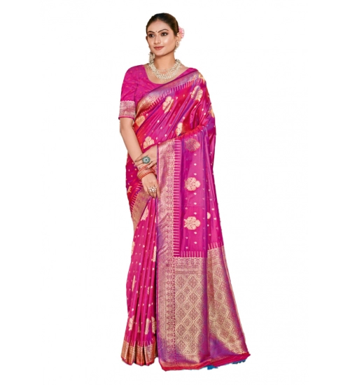 Generic Women's Silk Woven Design Saree With Unstitched Blouse 5.5Mtr (Pink)