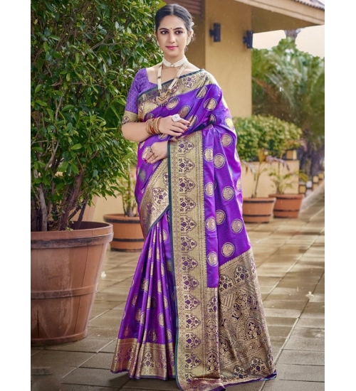 Generic Women's Silk Woven Design Saree With Unstitched Blouse 5.5Mtr (Purple)