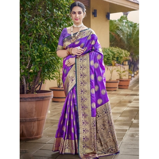 Generic Women's Silk Woven Design Saree With Unstitched Blouse 5.5Mtr (Purple)