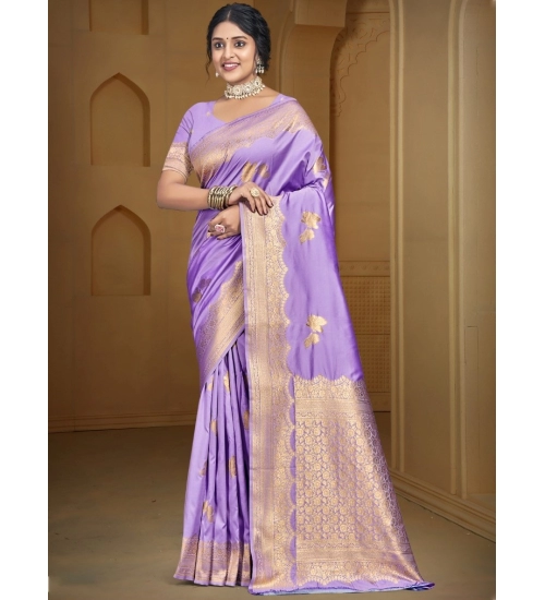 Generic Women's Silk Woven Design Saree With Unstitched Blouse 5.5Mtr (Lavender)
