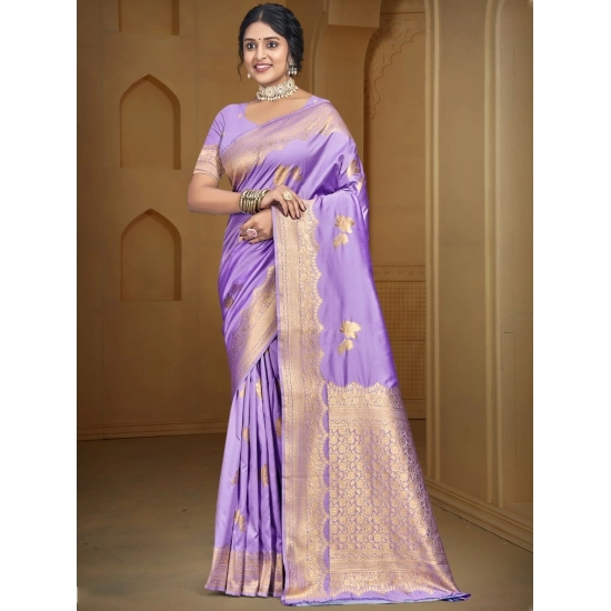 Generic Women's Silk Woven Design Saree With Unstitched Blouse 5.5Mtr (Lavender)