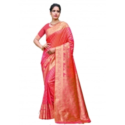 Generic Women's Silk Woven Design Saree With Unstitched Blouse 5.5Mtr (Pink)