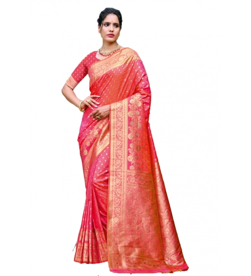 Generic Women's Silk Woven Design Saree With Unstitched Blouse 5.5Mtr (Pink)