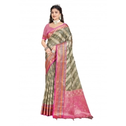 Generic Women's Silk Woven Design Saree With Unstitched Blouse 5.5Mtr (Grey)