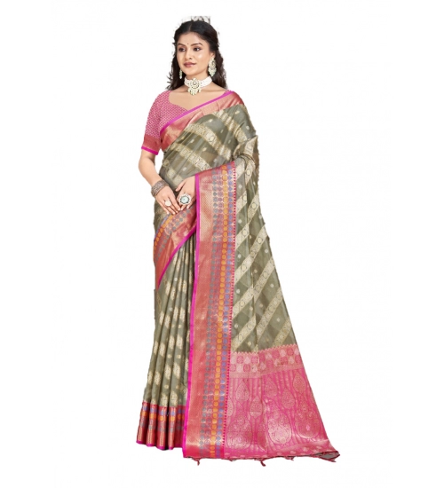 Generic Women's Silk Woven Design Saree With Unstitched Blouse 5.5Mtr (Grey)