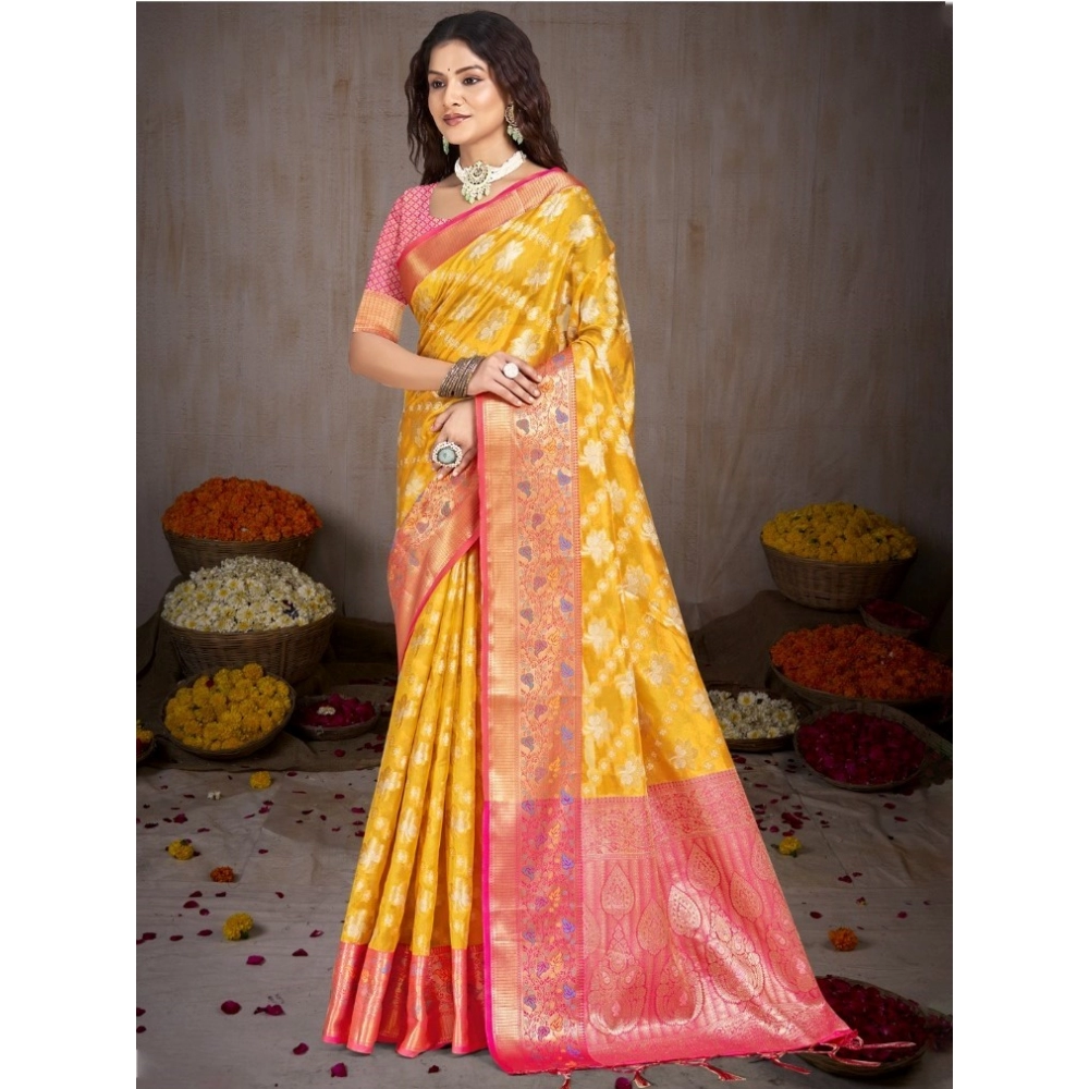 Generic Women's Silk Woven Design Saree With Unstitched Blouse 5.5Mtr (Mustard)