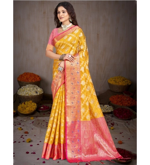 Generic Women's Silk Woven Design Saree With Unstitched Blouse 5.5Mtr (Mustard)