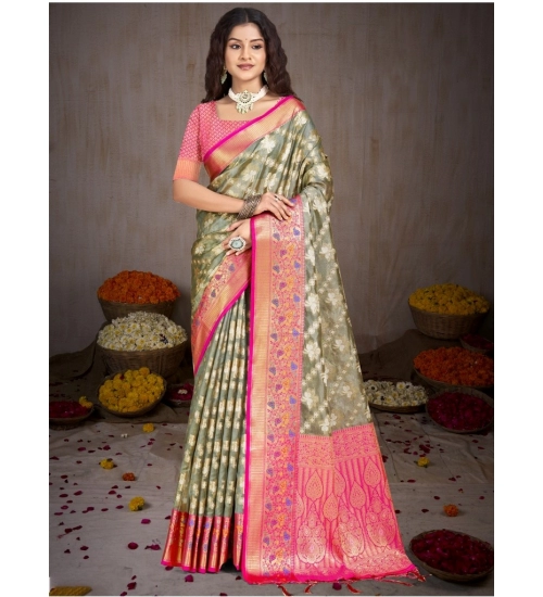 Generic Women's Silk Woven Design Saree With Unstitched Blouse 5.5Mtr (Grey)
