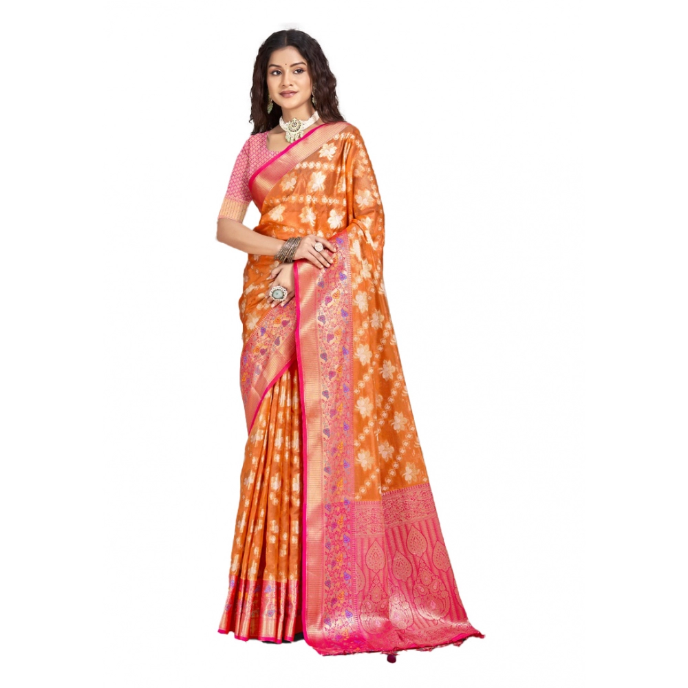 Generic Women's Silk Woven Design Saree With Unstitched Blouse 5.5Mtr (Multicolor)