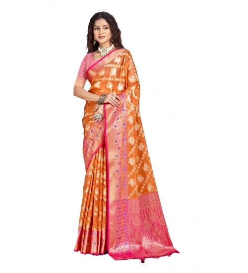Generic Women's Silk Woven Design Saree With Unstitched Blouse 5.5Mtr (Multicolor)