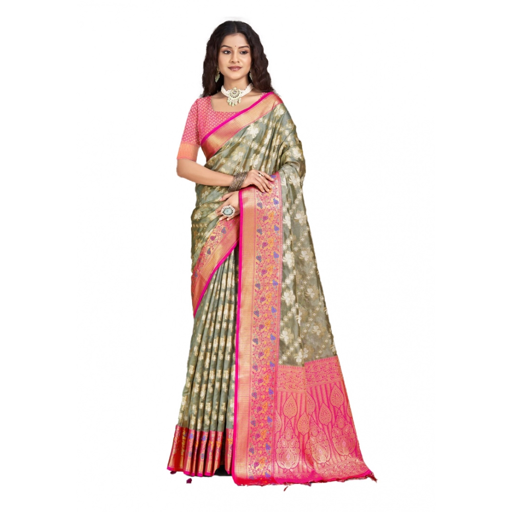 Generic Women's Silk Woven Design Saree With Unstitched Blouse 5.5Mtr (Grey)
