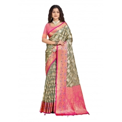 Generic Women's Silk Woven Design Saree With Unstitched Blouse 5.5Mtr (Grey)