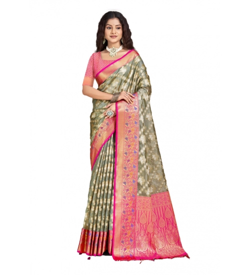 Generic Women's Silk Woven Design Saree With Unstitched Blouse 5.5Mtr (Grey)