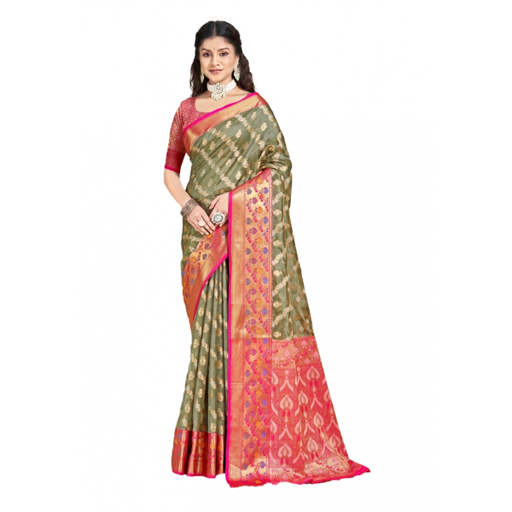 Generic Women's Silk Woven Design Saree With Unstitched Blouse 5.5Mtr (Grey)