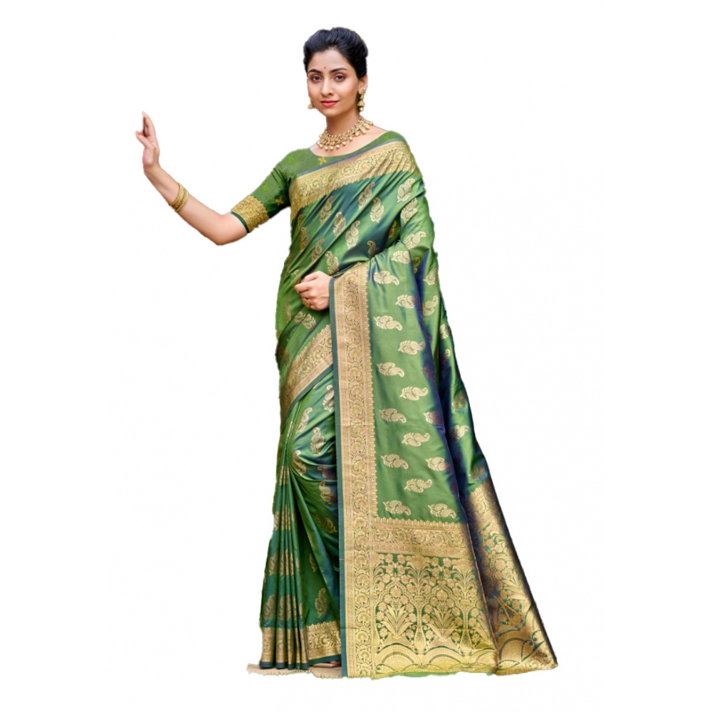 Generic Women's Silk Woven Design Saree With Unstitched Blouse 5.5Mtr (Green)