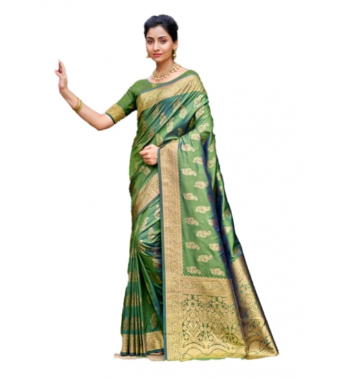 Generic Women's Silk Woven Design Saree With Unstitched Blouse 5.5Mtr (Green)