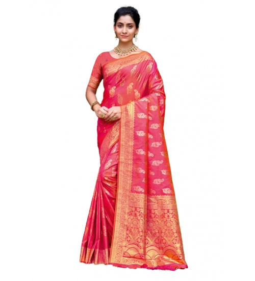 Generic Women's Silk Woven Design Saree With Unstitched Blouse 5.5Mtr (Pink)