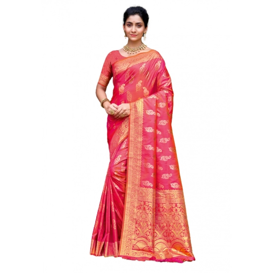 Generic Women's Silk Woven Design Saree With Unstitched Blouse 5.5Mtr (Pink)