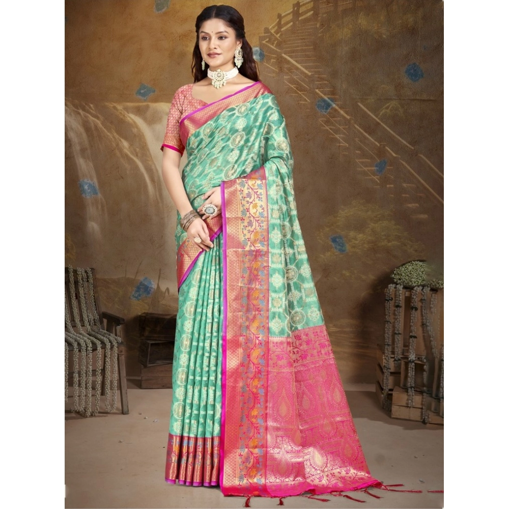 Generic Women's Silk Woven Design Saree With Unstitched Blouse 5.5Mtr (Green)