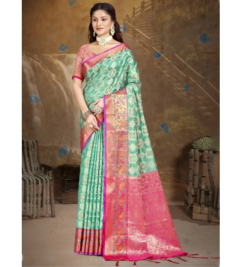 Generic Women's Silk Woven Design Saree With Unstitched Blouse 5.5Mtr (Green)