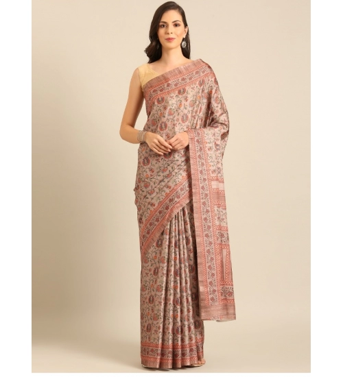 Generic Women's Cotton Printed Saree With Unstitched Blouse 5.5Mtr (Light-Brown)