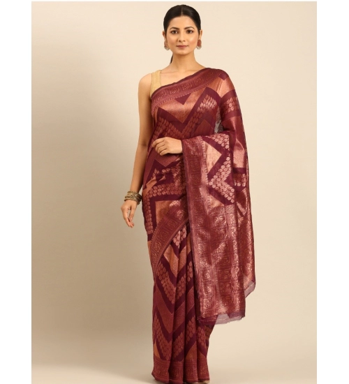 Generic Women's Cotton Woven Design Saree With Unstitched Blouse 5.5Mtr (Purple)