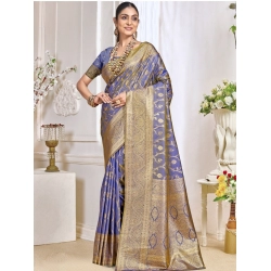 Generic Women's Silk Printed Saree With Unstitched Blouse 5.5Mtr (Purple)