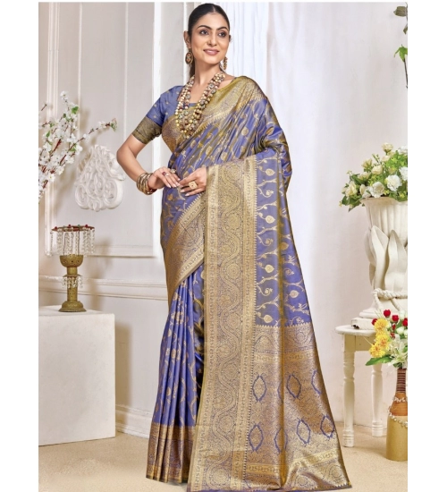 Generic Women's Silk Printed Saree With Unstitched Blouse 5.5Mtr (Purple)