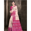 Generic Women's Cotton Printed Saree With Unstitched Blouse 5.5Mtr (Cream-Darkpink)