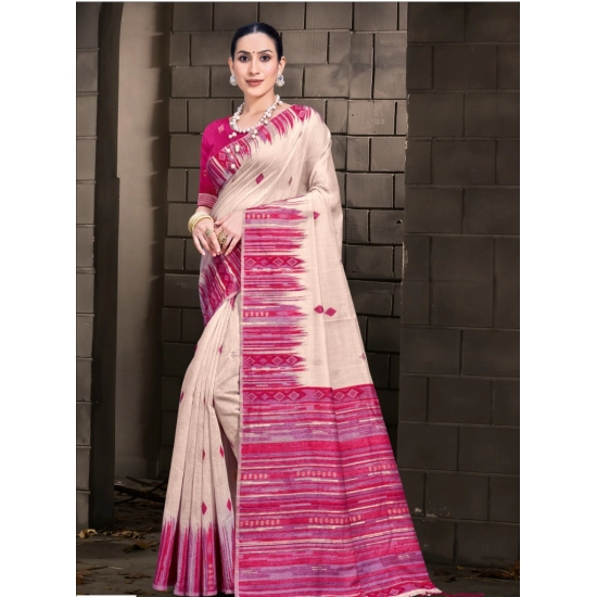 Generic Women's Cotton Printed Saree With Unstitched Blouse 5.5Mtr (Cream-Darkpink) Generic Women's Cotton Printed Saree With Unstitched Blouse 5.5Mtr (Cream-Darkpink)