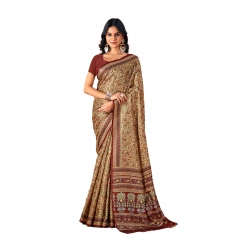 Generic Women's Polyester Printed Saree With Unstitched Blouse 5.5Mtr (Brown)
