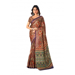 Generic Women's Polyester Printed Saree With Unstitched Blouse 5.5Mtr (Multicolor)