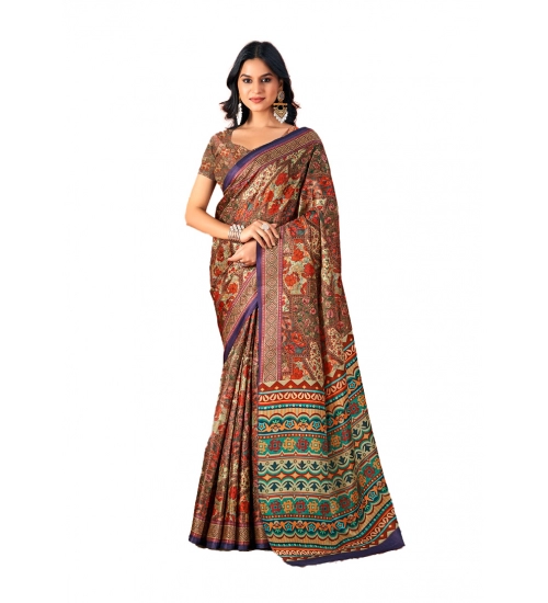 Generic Women's Polyester Printed Saree With Unstitched Blouse 5.5Mtr (Multicolor)