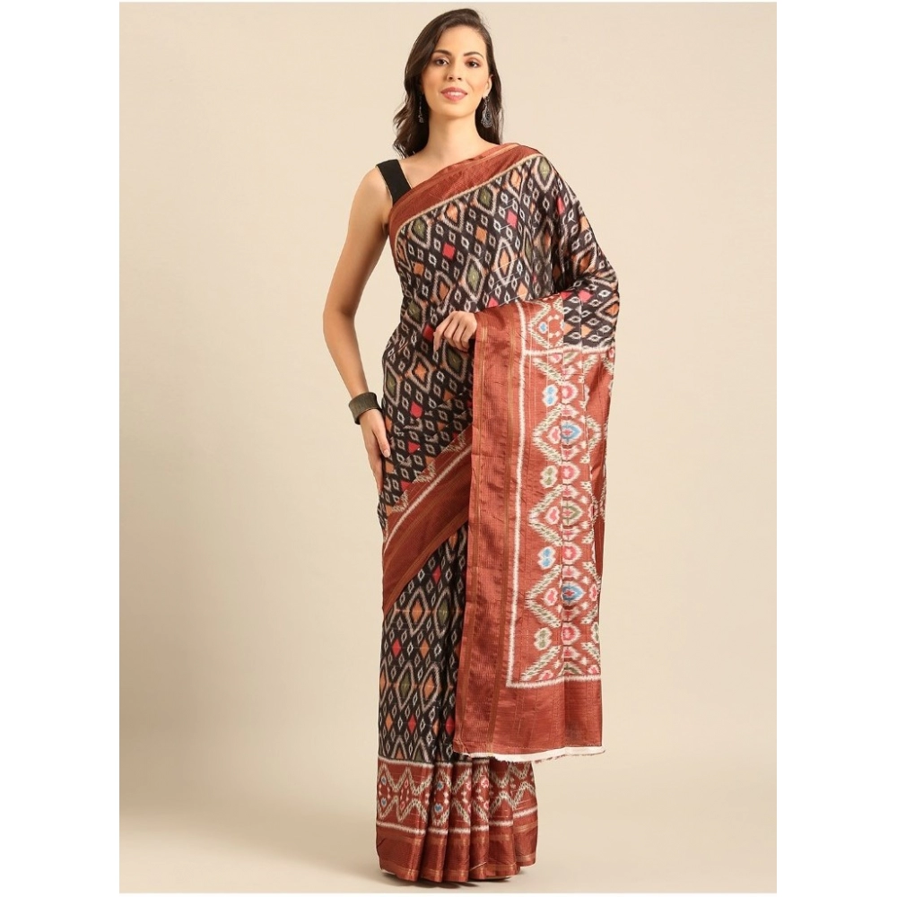 Generic Women's Cotton Printed Saree With Unstitched Blouse 5.5Mtr (Multicolor)