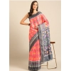 Generic Women's Cotton Printed Saree With Unstitched Blouse 5.5Mtr (Pink-Grey)