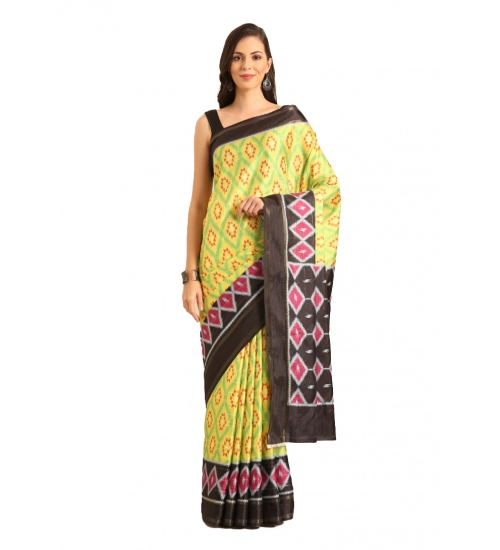 Generic Women's Cotton Printed Saree With Unstitched Blouse 5.5Mtr (Yellow)