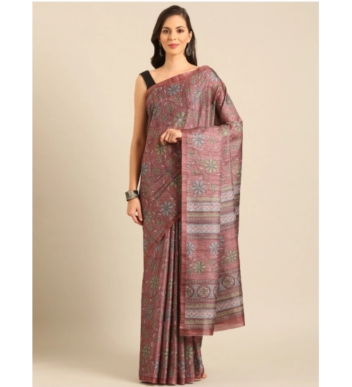 Generic Women's Cotton Printed Saree With Unstitched Blouse 5.5Mtr (Pink)