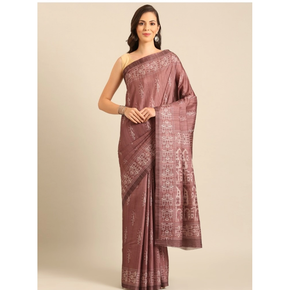 Generic Women's Cotton Printed Saree With Unstitched Blouse 5.5Mtr (OnionPink)