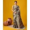 Generic Women's Cotton Printed Saree With Unstitched Blouse 5.5Mtr (Beige-Grey)