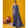 Generic Women's Cotton Printed Saree With Unstitched Blouse 5.5Mtr (Blue)