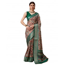 Generic Women's Cotton Printed Saree With Unstitched Blouse 5.5Mtr (Green)