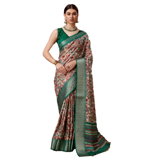Generic Women's Cotton Printed Saree With Unstitched Blouse 5.5Mtr (Green)