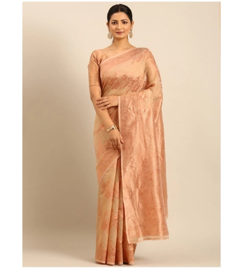 Generic Women's Cotton Woven Design Saree With Unstitched Blouse 5.5Mtr (Beige)