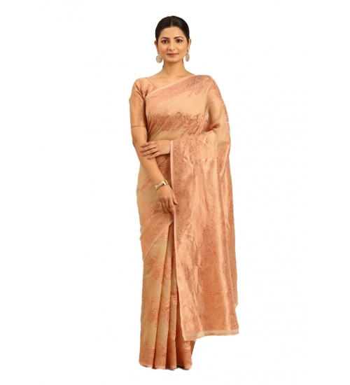 Generic Women's Cotton Woven Design Saree With Unstitched Blouse 5.5Mtr (Beige)