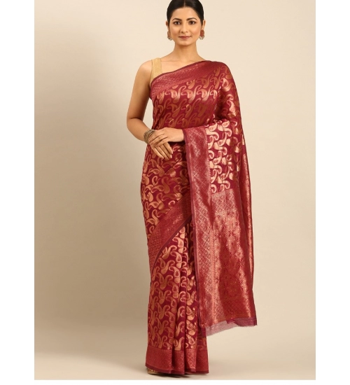 Generic Women's Cotton Woven Design Saree With Unstitched Blouse 5.5Mtr (Pink)